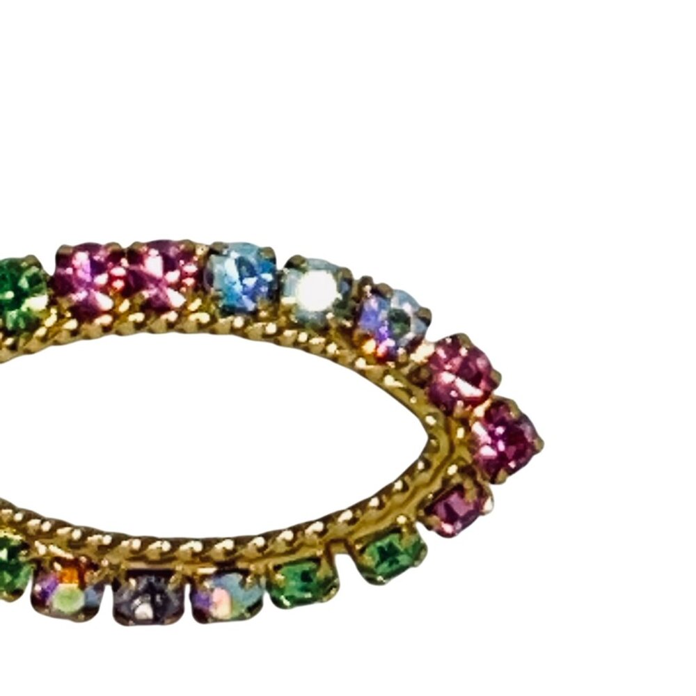 Vintage Gold Tone Multi Colored Rhinestone Oval Brooch (5760) - Picture 3 of 5